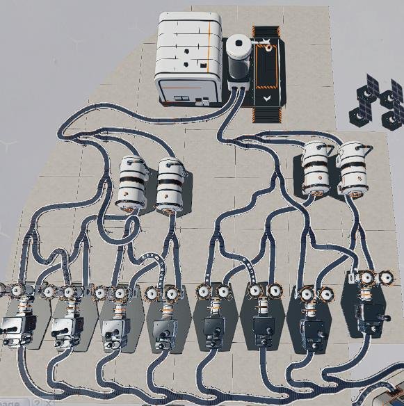 Moon Sweepers full size factory connected to a garage using conveyor belts.
